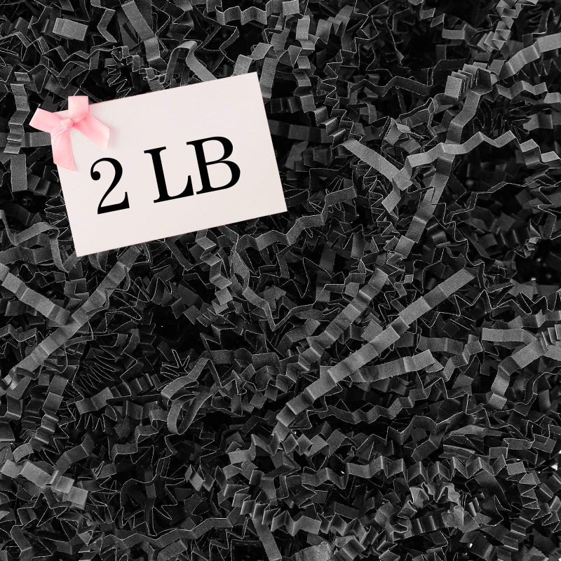 woric 2LB Crinkle Cut Paper Shred Filler Black Crinkle Paper Basket Filler Shredded Stuffing for Christmas Gift Box Basket Filling
